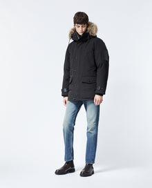 Long Parka With Leather Detail | Men | Black