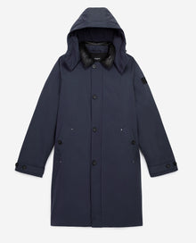 Parka Nylon Blue With Leather Hood | Men | Dark Navy x Black