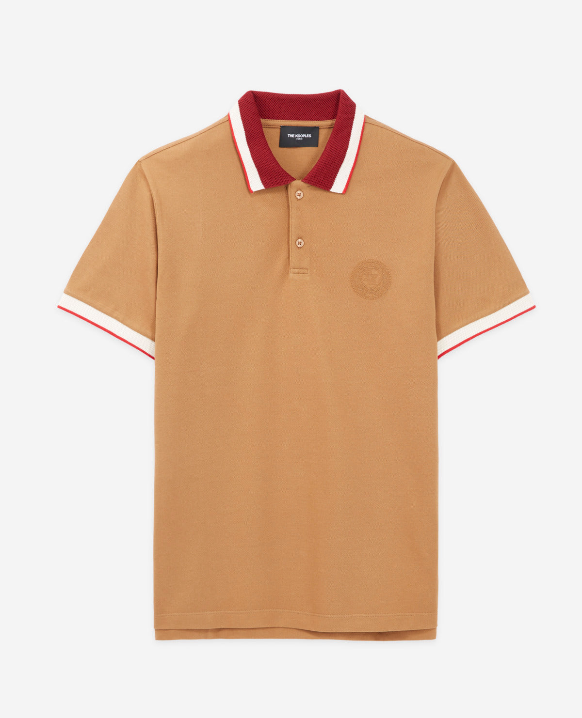 Polo With Burgundy Contrast Collar | Men | Camel