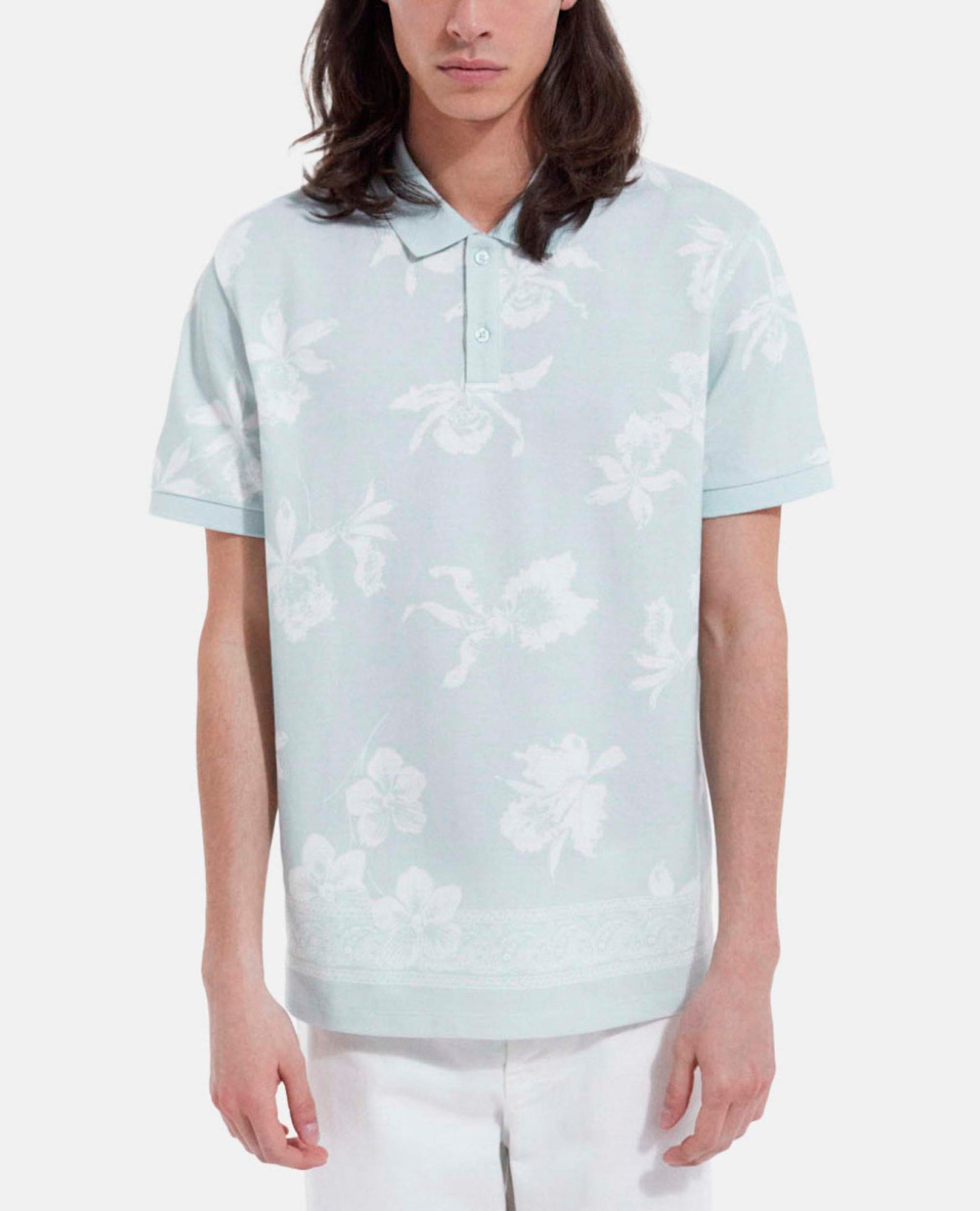 Casual Green And White Polo With Floral Print | Men | Gris Bleu