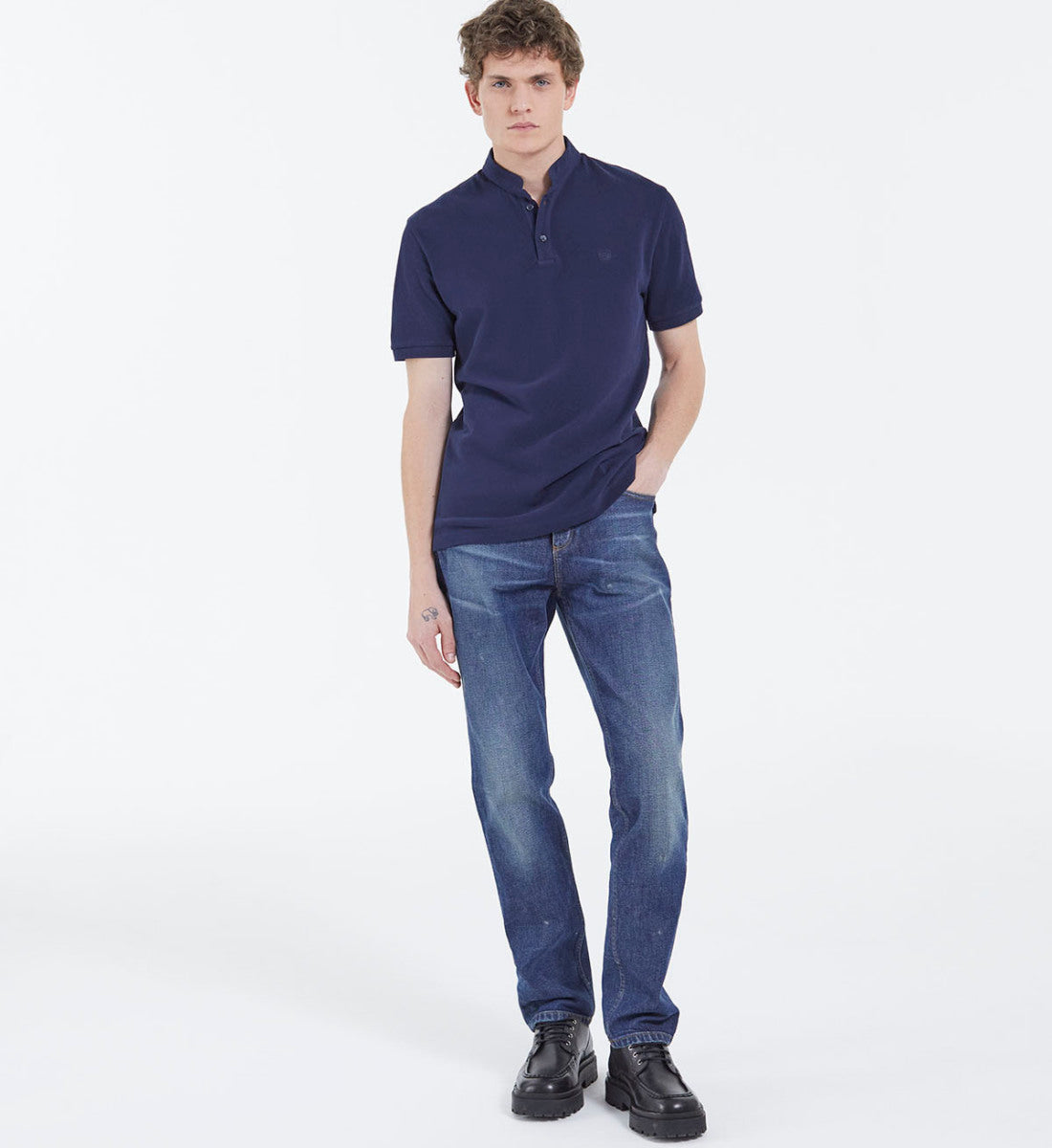 Classic Polo With Officer Collar | Men | Navy