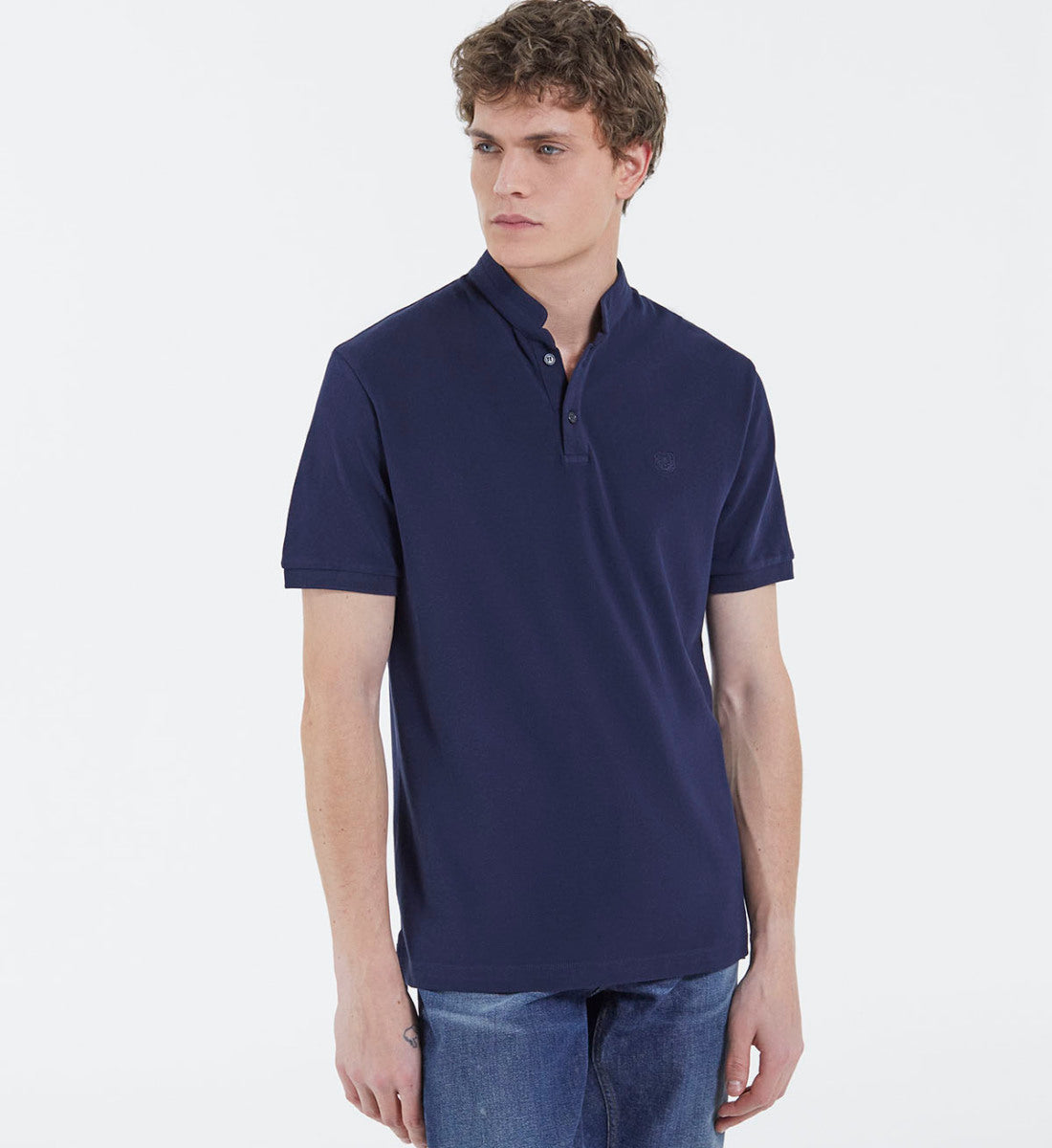 Classic Polo With Officer Collar | Men | Navy