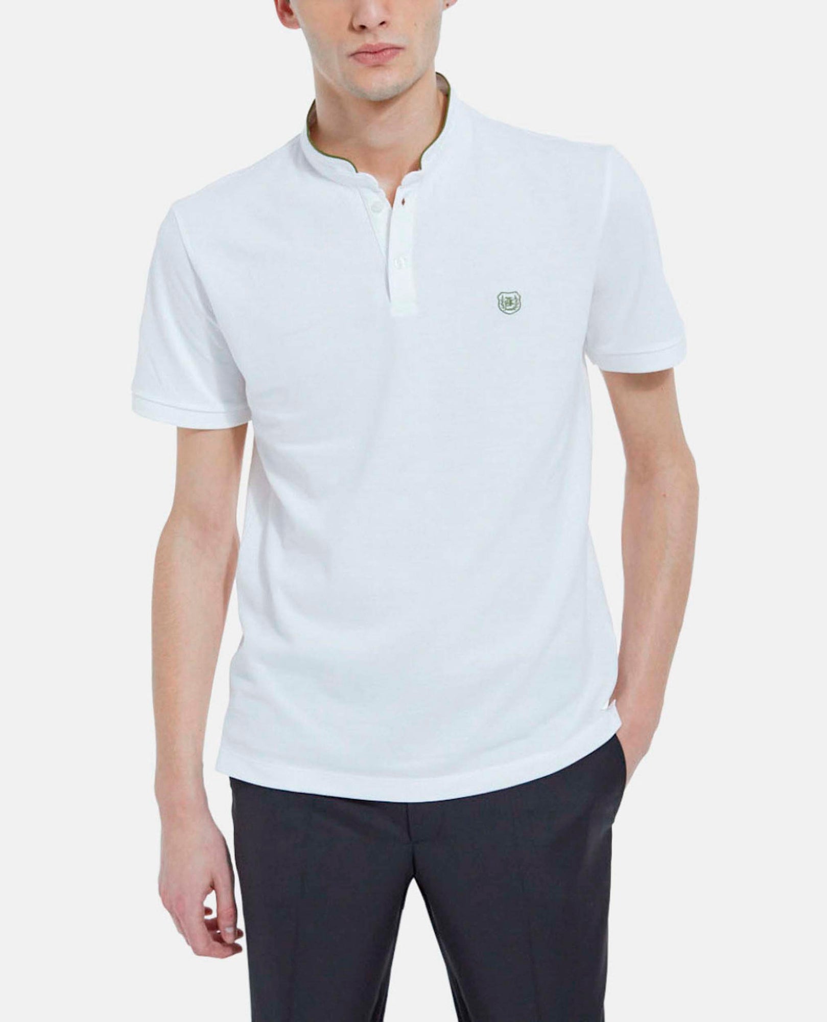 Embroidered Polo W/ Officer Collar | Men | White x Green