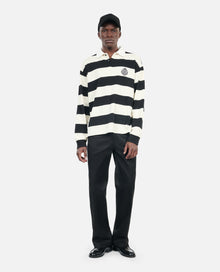 Long-Sleeved And Striped Polo T-Shirt | Men | Black x White