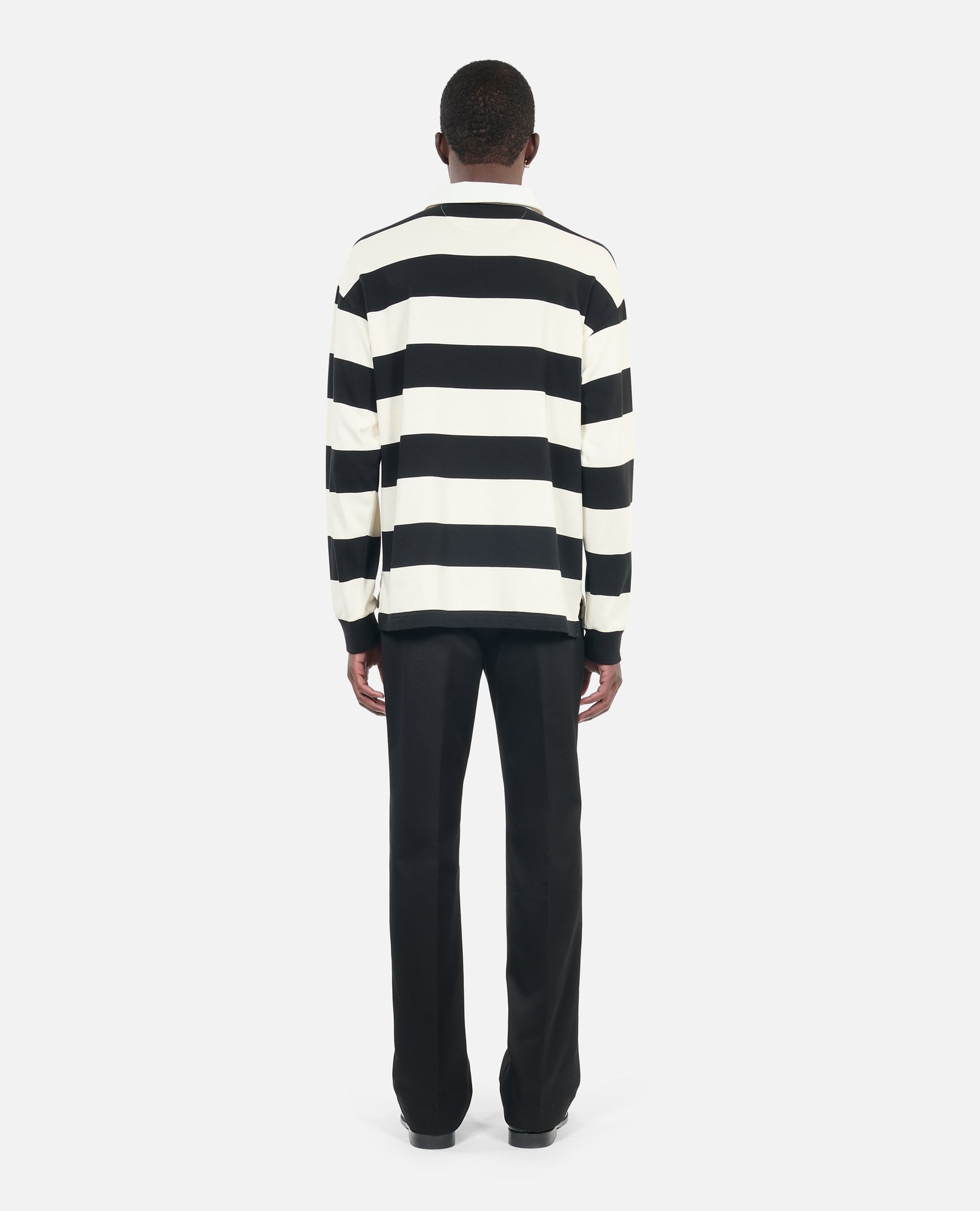 Long-Sleeved And Striped Polo T-Shirt | Men | Black x White