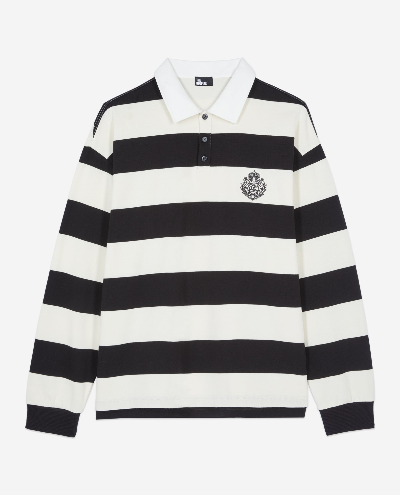 Long-Sleeved And Striped Polo T-Shirt | Men | Black x White