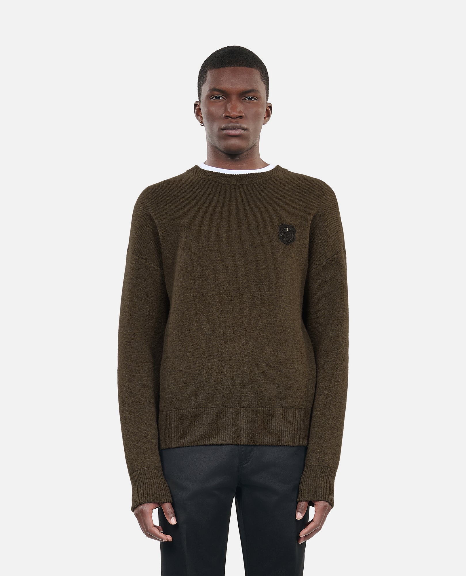 Khaki Wool Sweater | Men | Olive Night