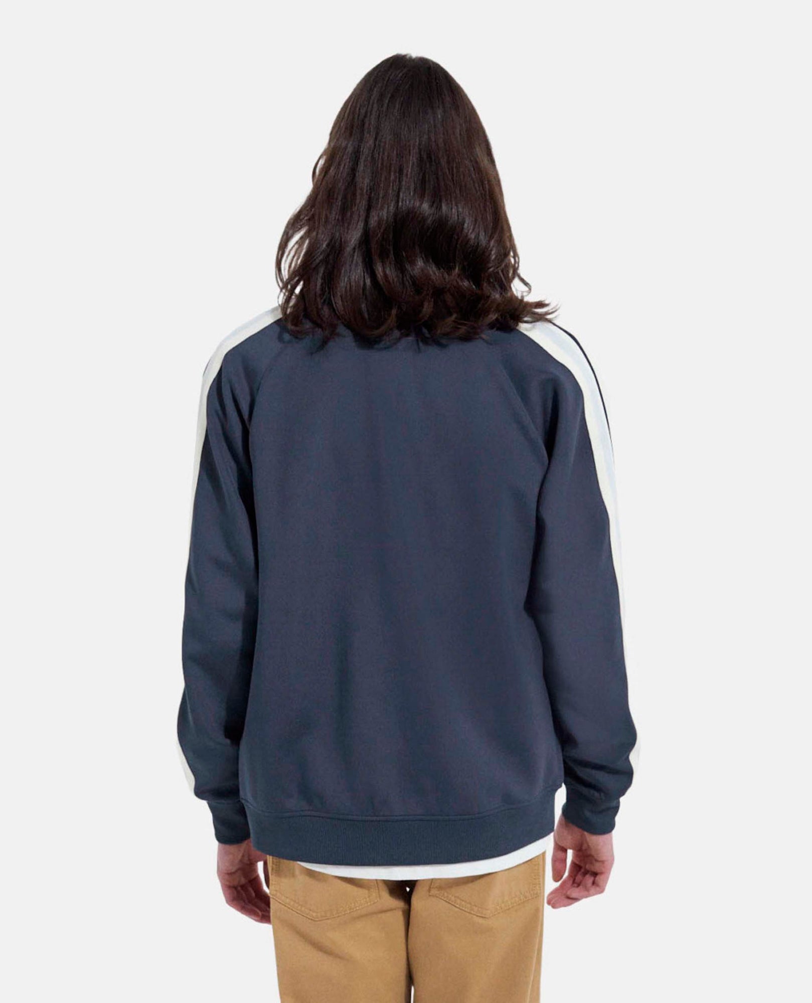 Blue Technical Fabric Sweatshirt With Ecru Bands | Men | Navy