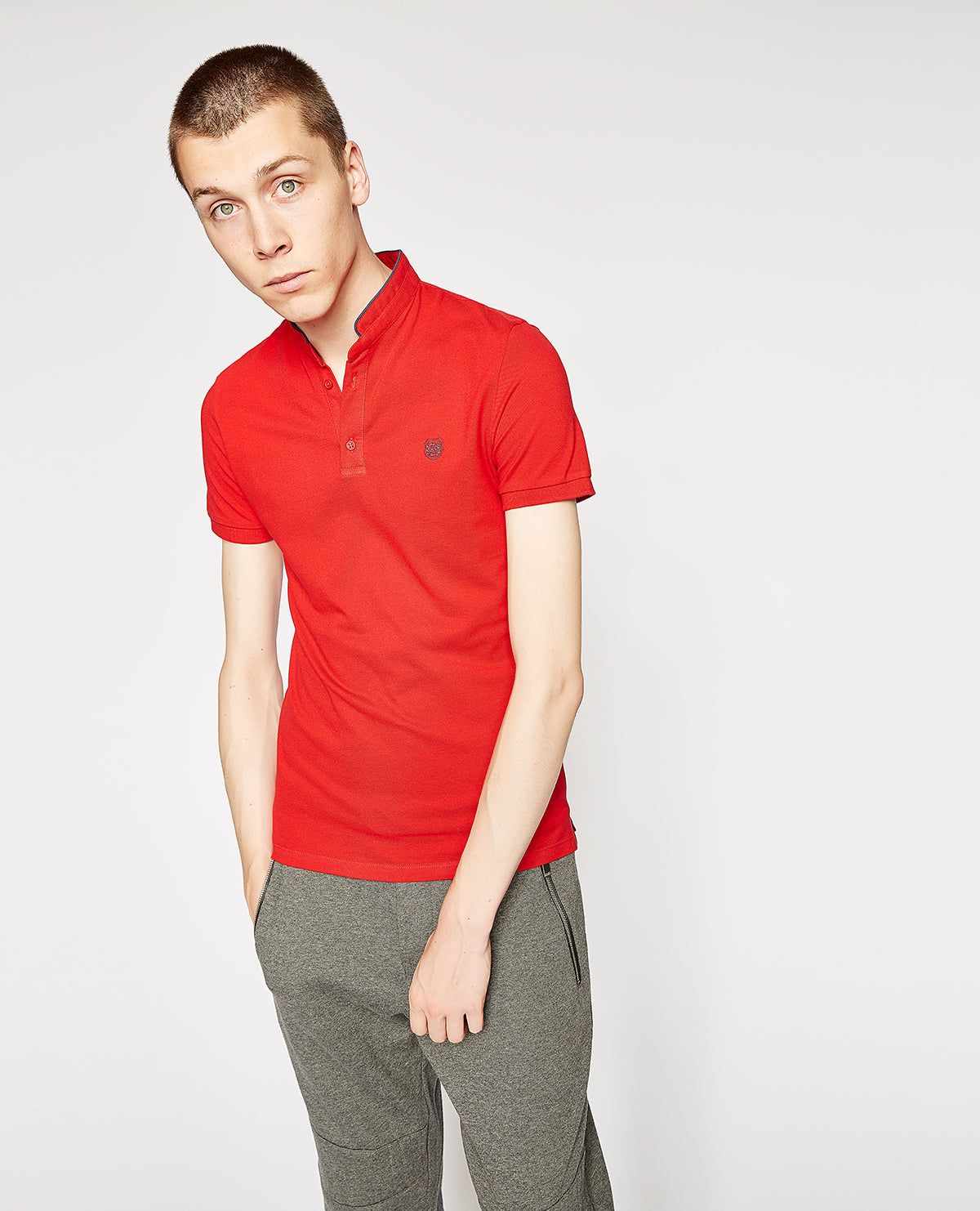 Bright Polo Shirt With Officer Collar Blue etails | Men | Fire Red x Ocean Diamond