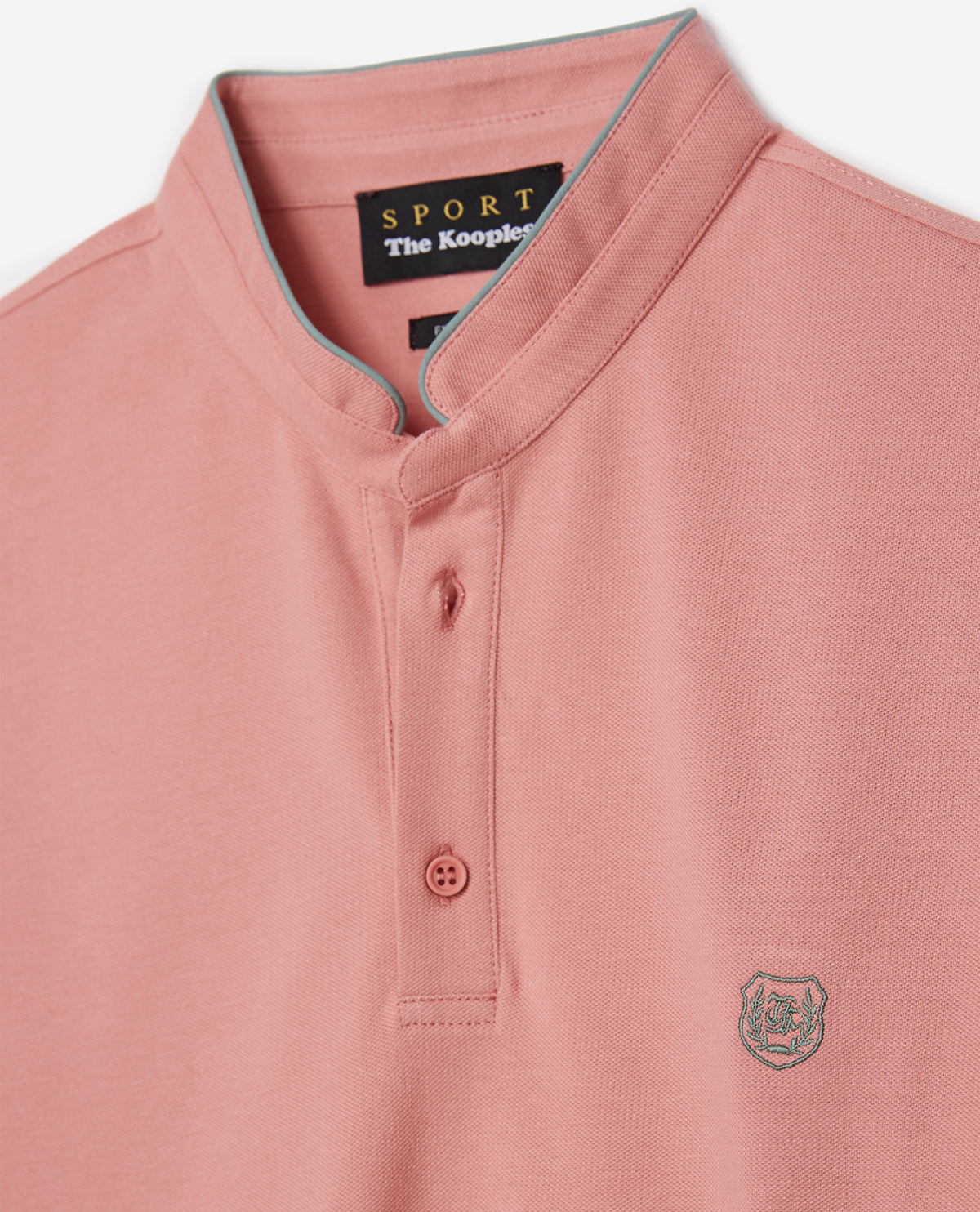 Collarless Polo Shirt With Azure Blue Details | Men | Light Oldpink x Lightalmond