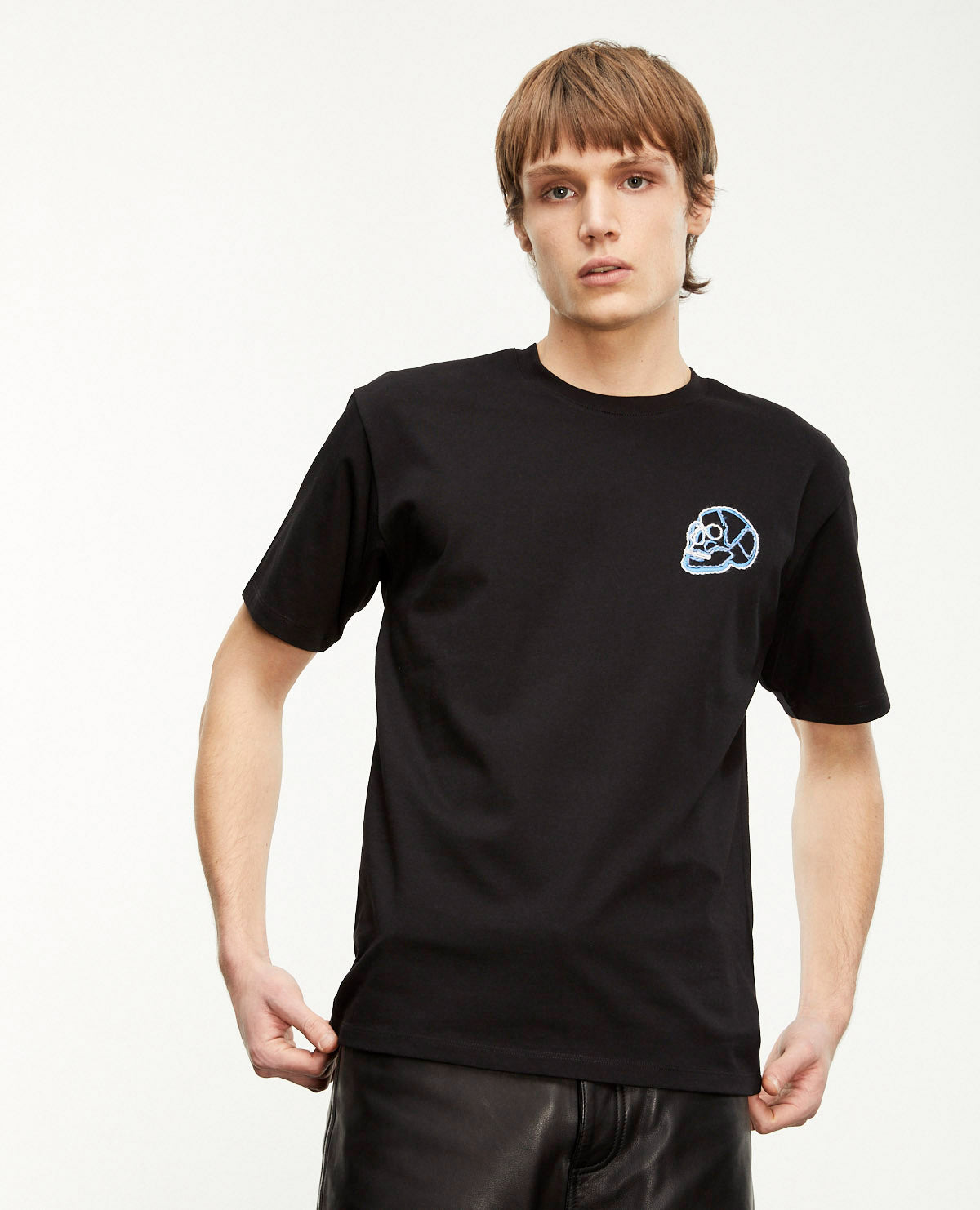 Cotton T-Shirt With Embroidered Skull | Men | Black