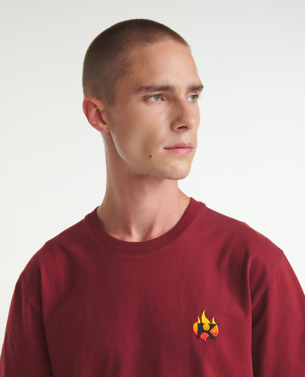 Cotton T-Shirt With Flame Embroidery | Men | Red