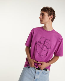 Pink Cotton T-Shirt With Tone-On-Tone Embroidery | Men | Purple