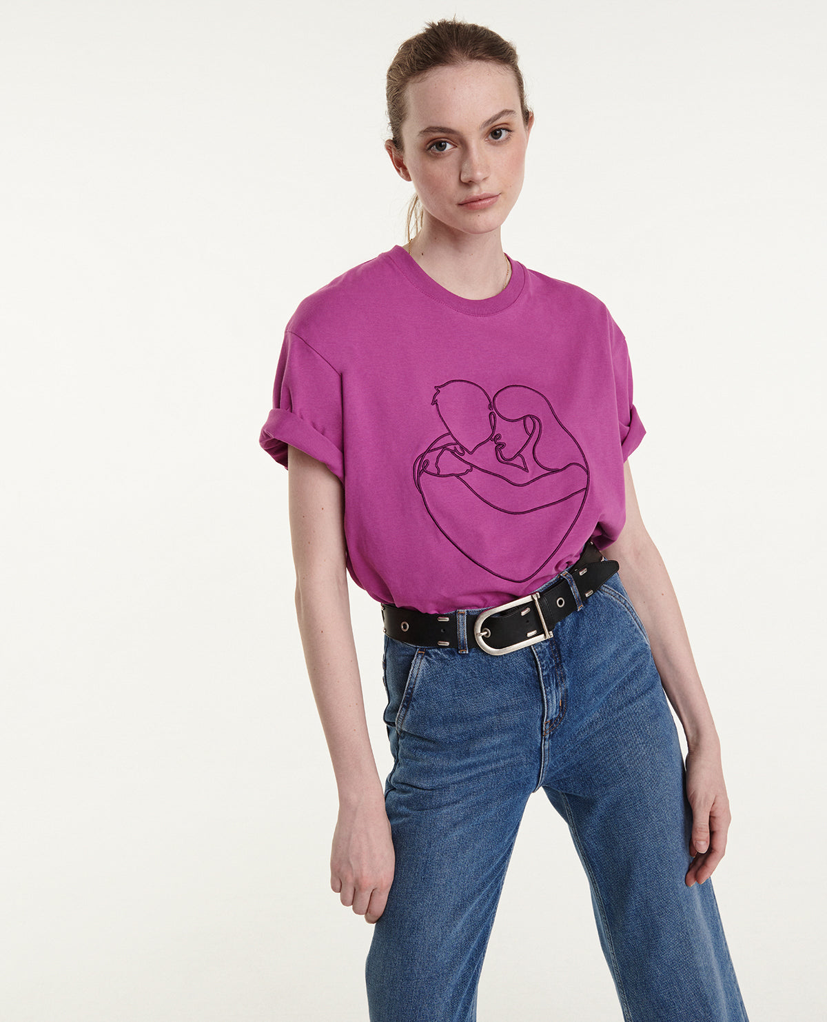 Pink Cotton T-Shirt With Tone-On-Tone Embroidery | Men | Purple