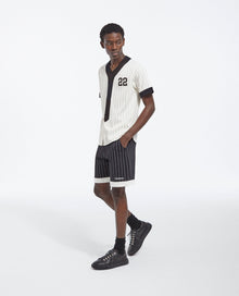 Cotton Jersey Striped Baseball Shirt | Men | Ecru