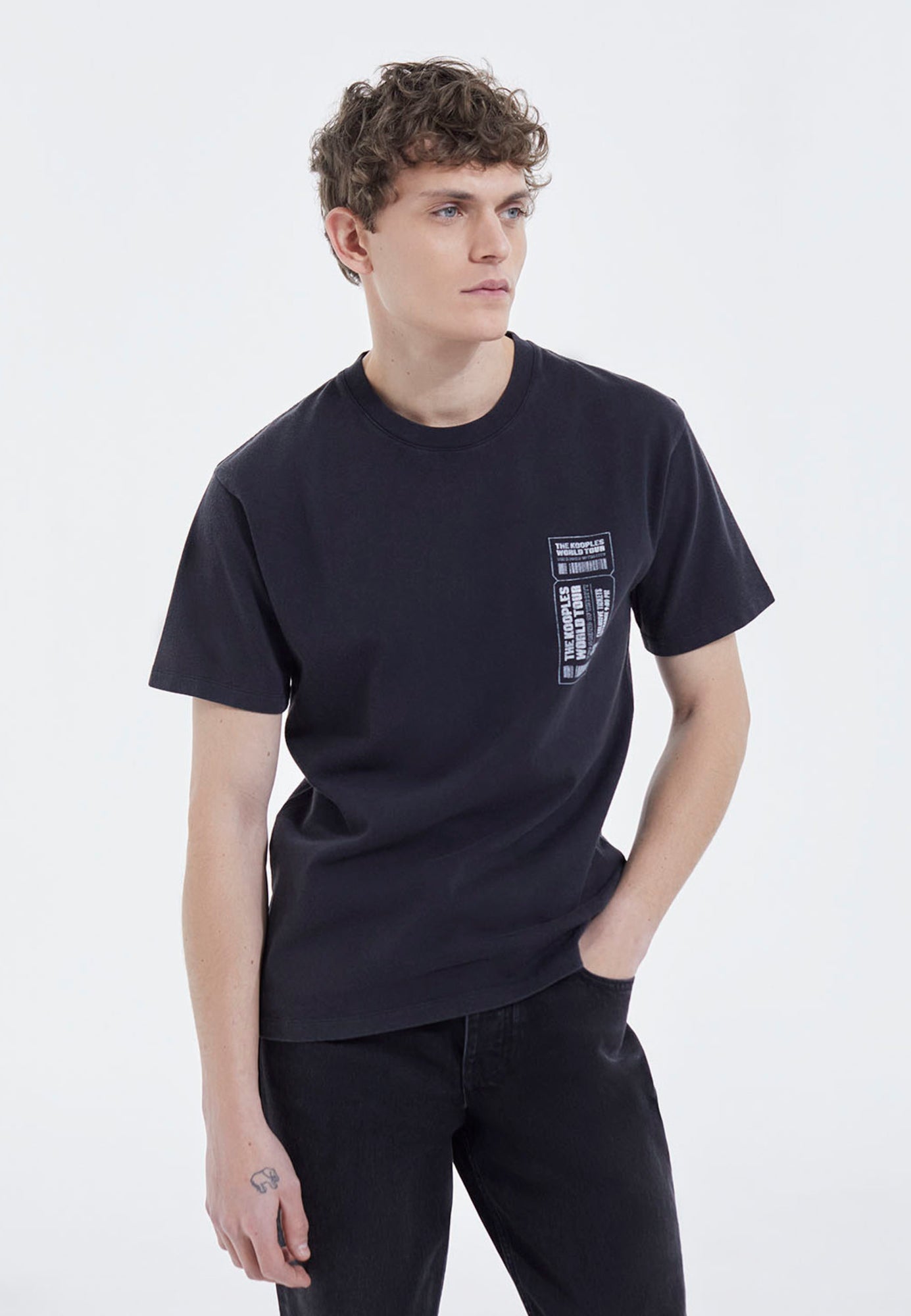 Faded Cotton T-Shirt With Chest Logo | Men | Black Washed