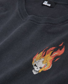 T-Shirt With Skull On Fire Print | Men | Black Washed