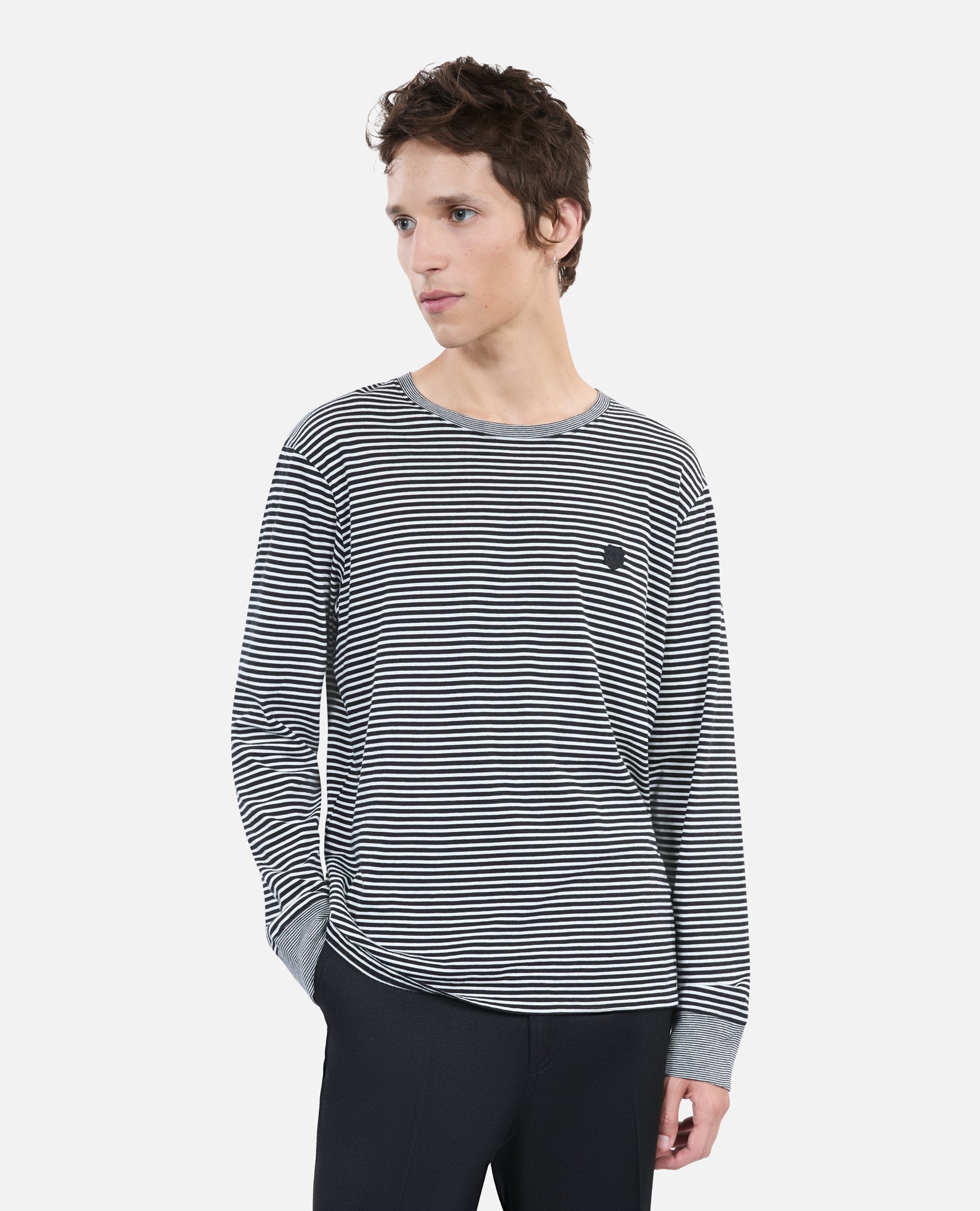 Striped Long-Sleeved T-Shirt | Men | Black x White