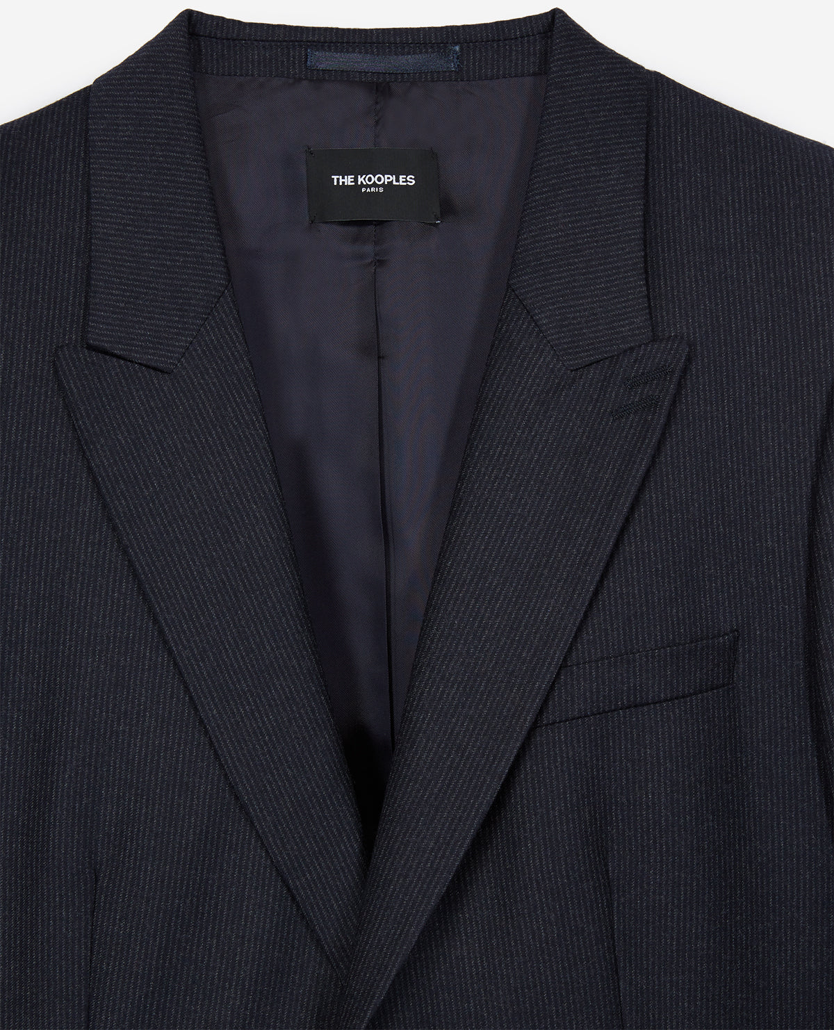 Wool Suit Jacket With White Stripes | Men | Dark Navy x Middle Grey