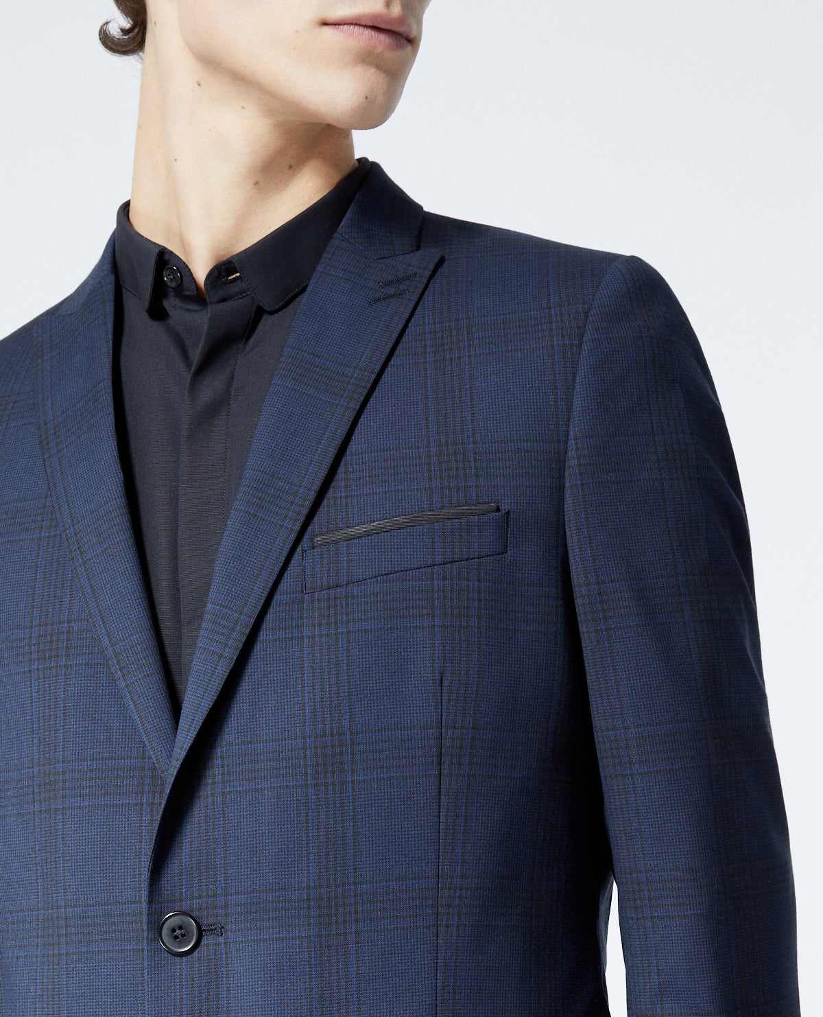 Wool Jacket With Check Motif | Men | Navy Blue