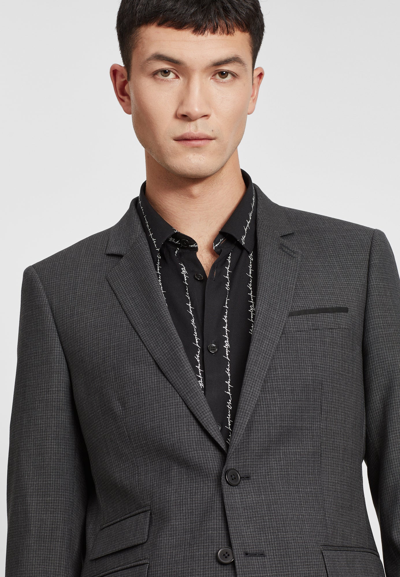 Slim-Fit Gray Jacket In Micro-Check Wool | Men | Anthracite