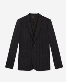 Striped Wool Suit Jacket | Men | Black Grey