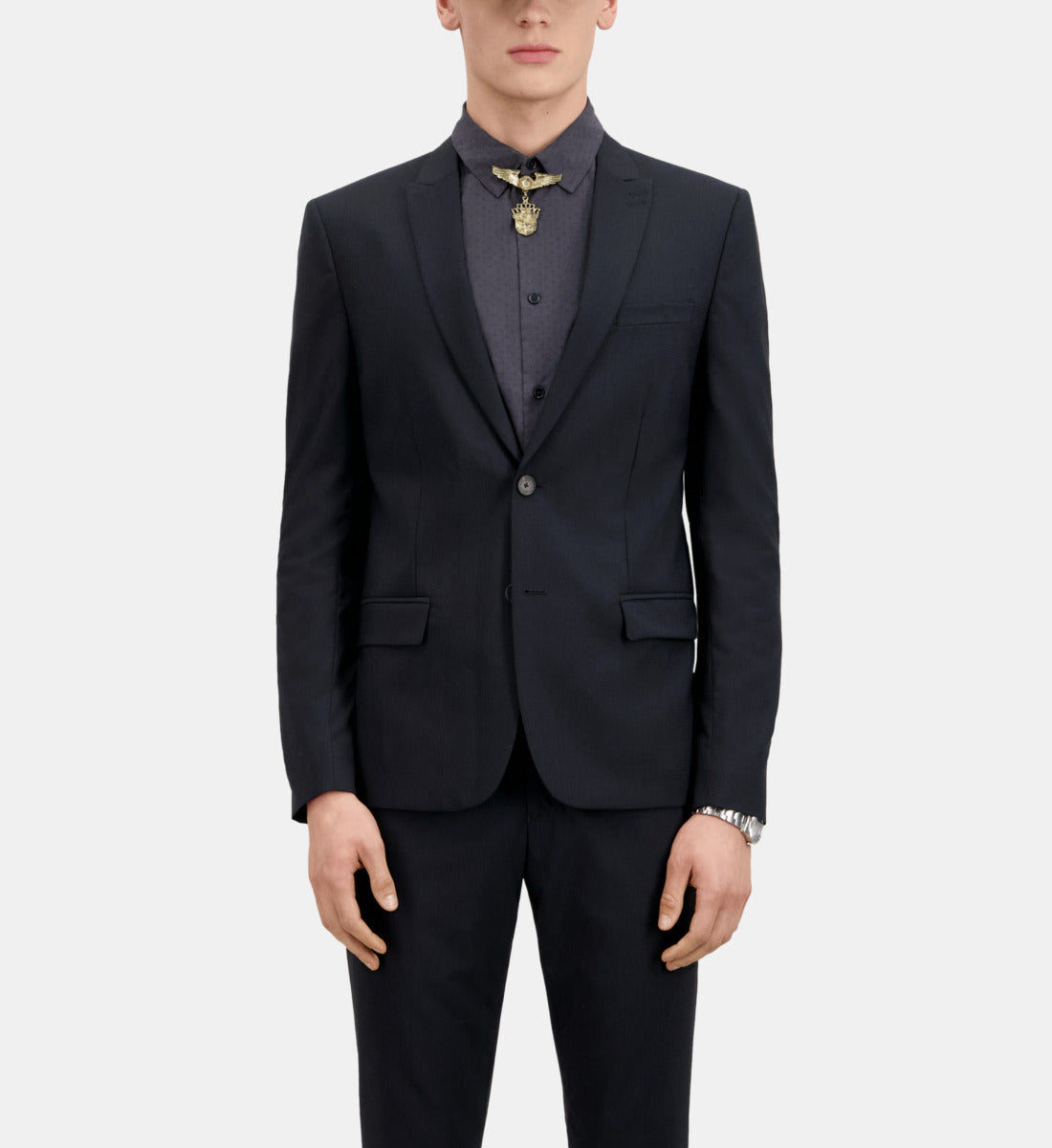 Blue Wool Prince Of Wales Suit Blazer | Men | Dark Navy