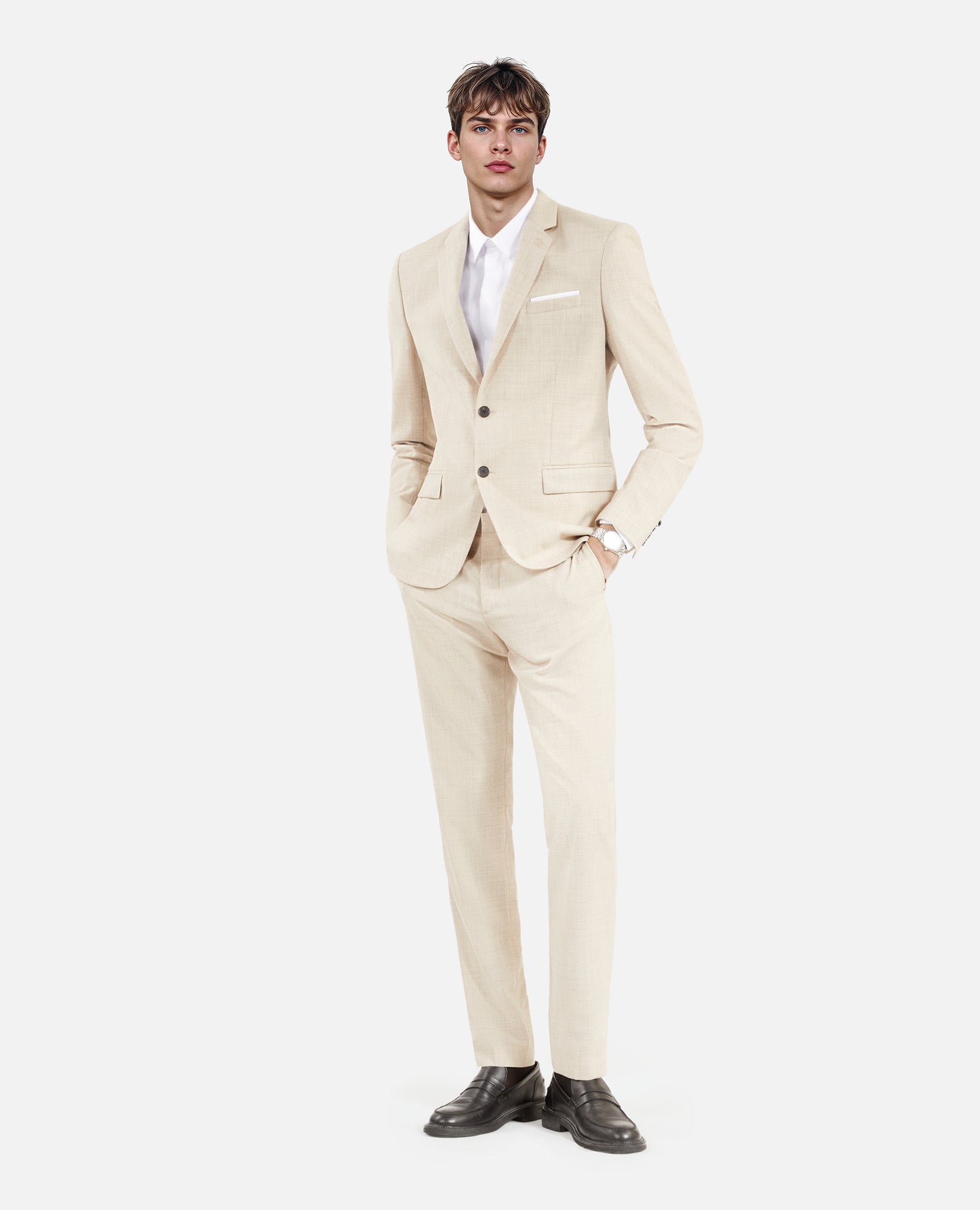 Wool Suit Fitted Jacket | Men | Beige