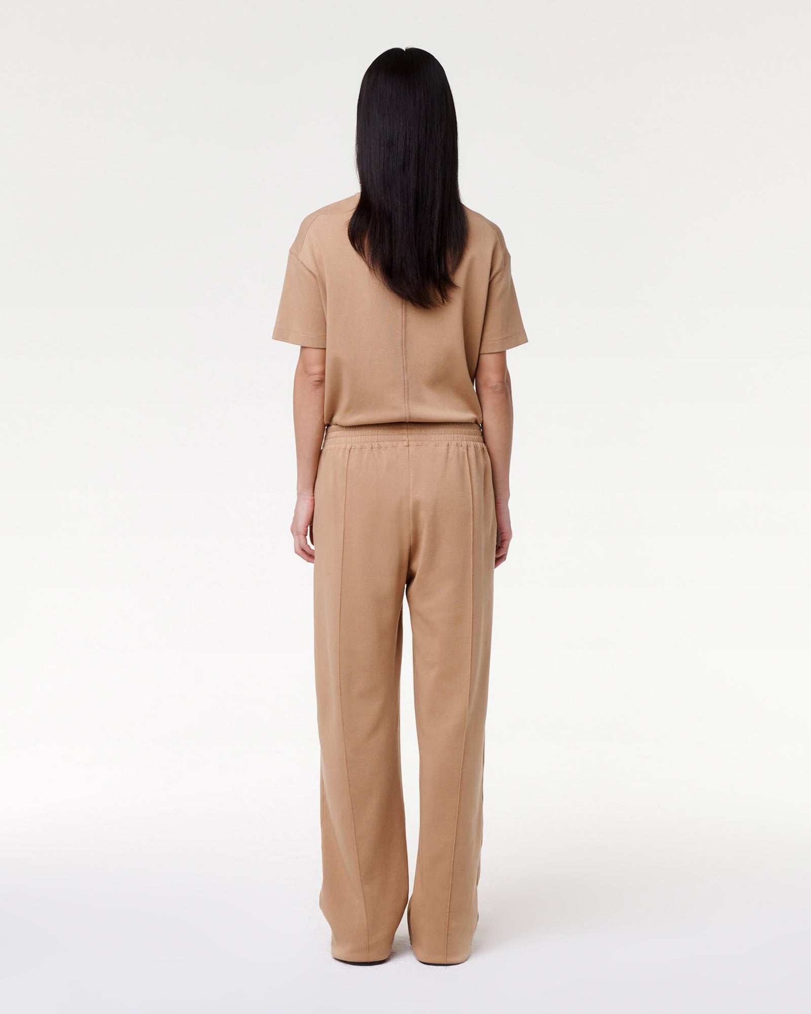 Another Tomorrow Luxe Seamed Short Sleeve in Hazelnut – Cotton Women's Trousers