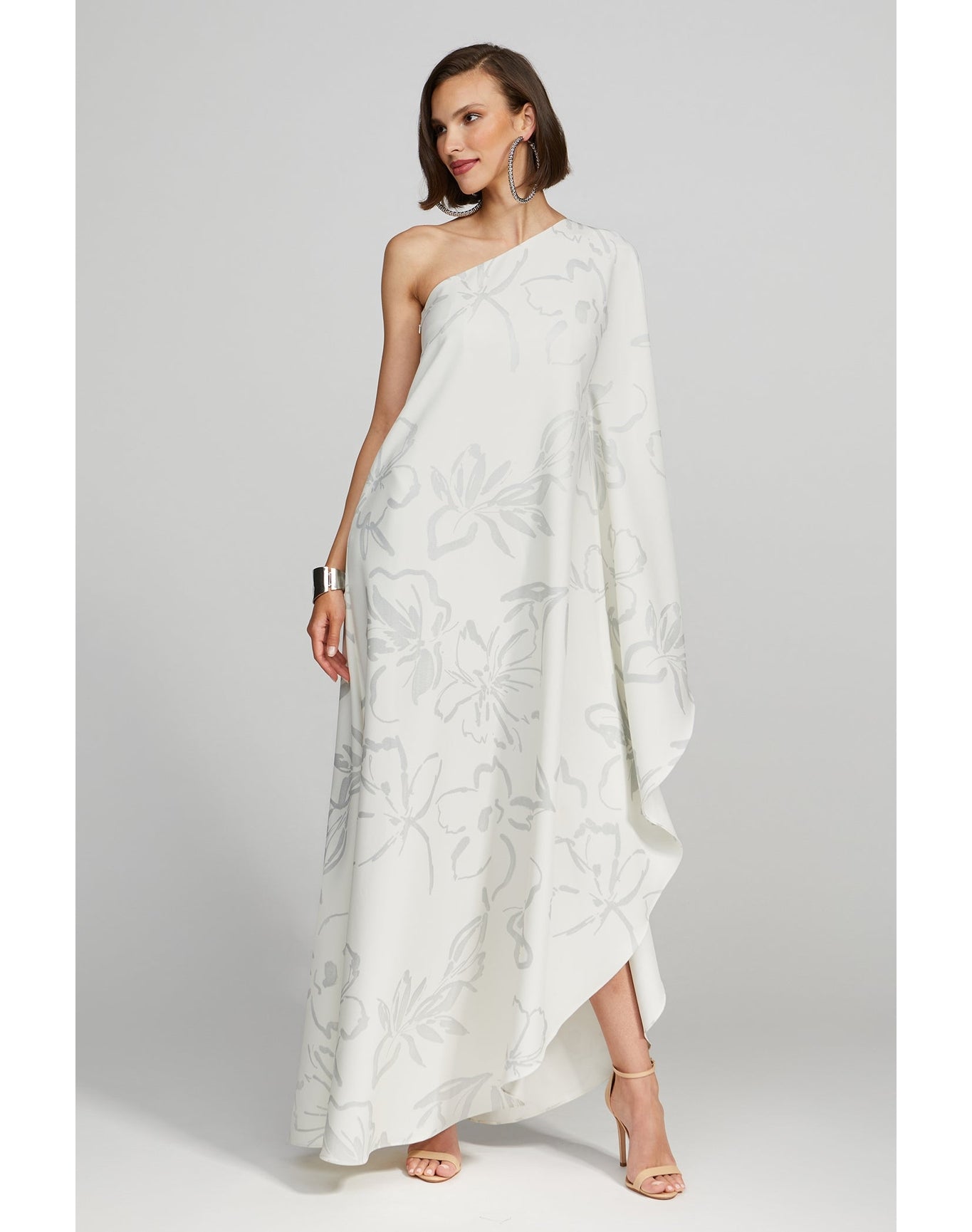 Halston | Nevean Caftain In Foil Crepe | Inked Floral