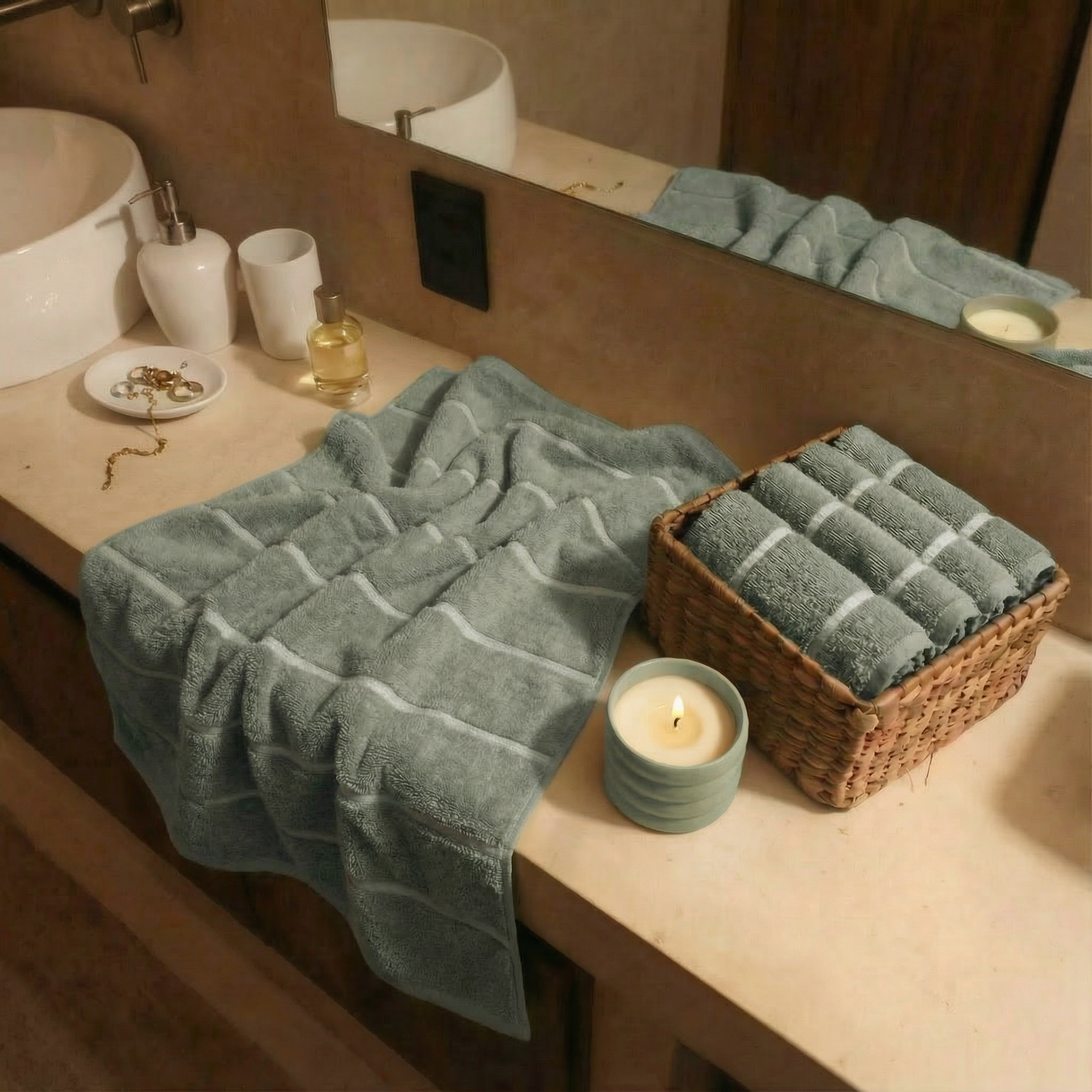 Deia Australian Cotton Towels | Sage/Ecru