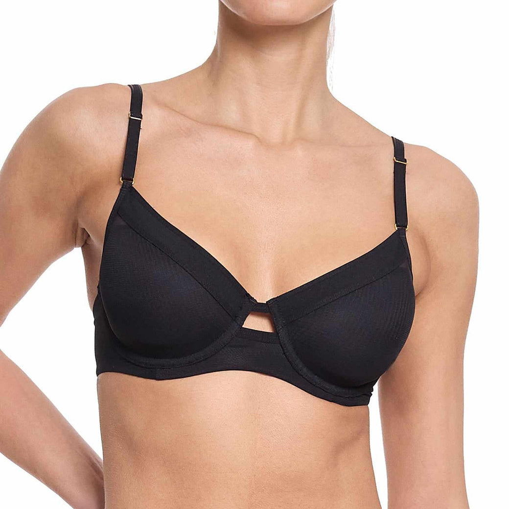 Lined Mesh Plunge Bra | Black
