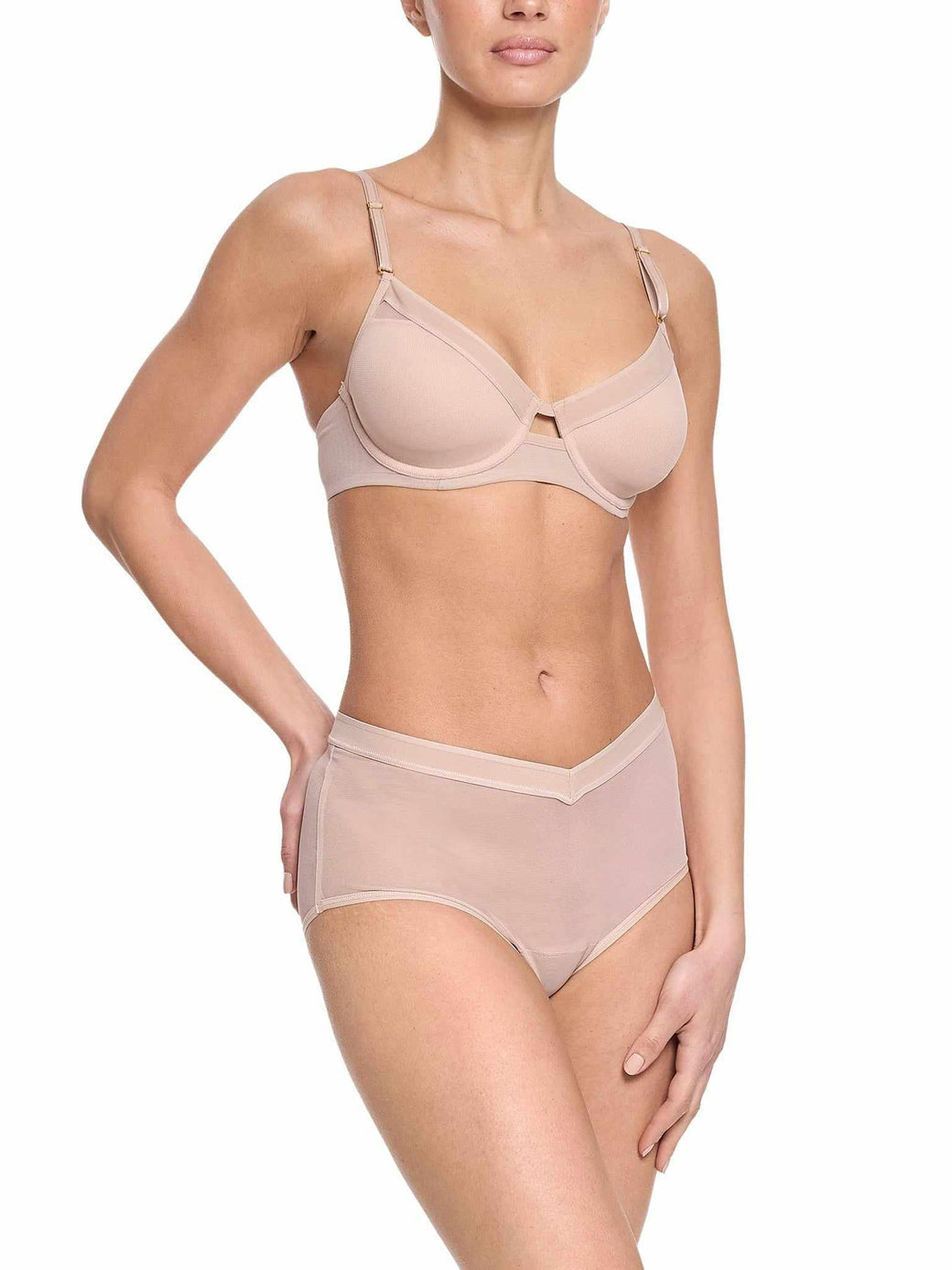 Lined Mesh Plunge Bra | Chai