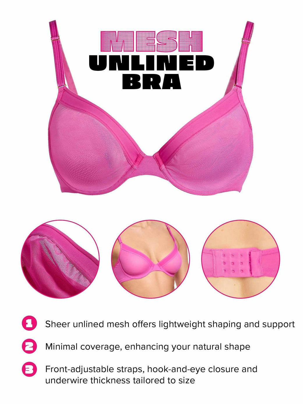 Unlined Mesh Underwire Bra | Berry Burst (Pink)