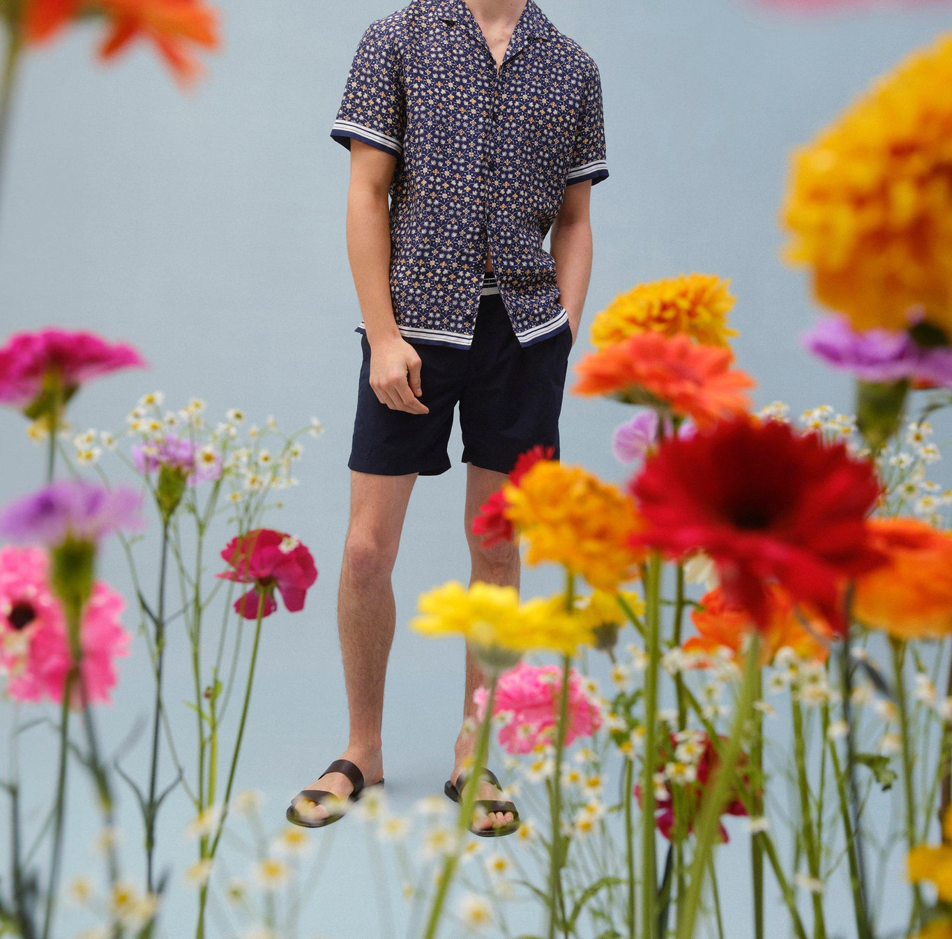 Hibbert Fiore Print Classic Fit Capri Collar Shirt | Night Iris