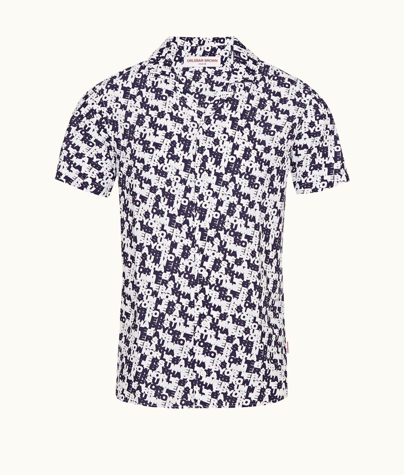 Hibbert Linen O.B Monogram Capri Collar Shirt | Navy/White