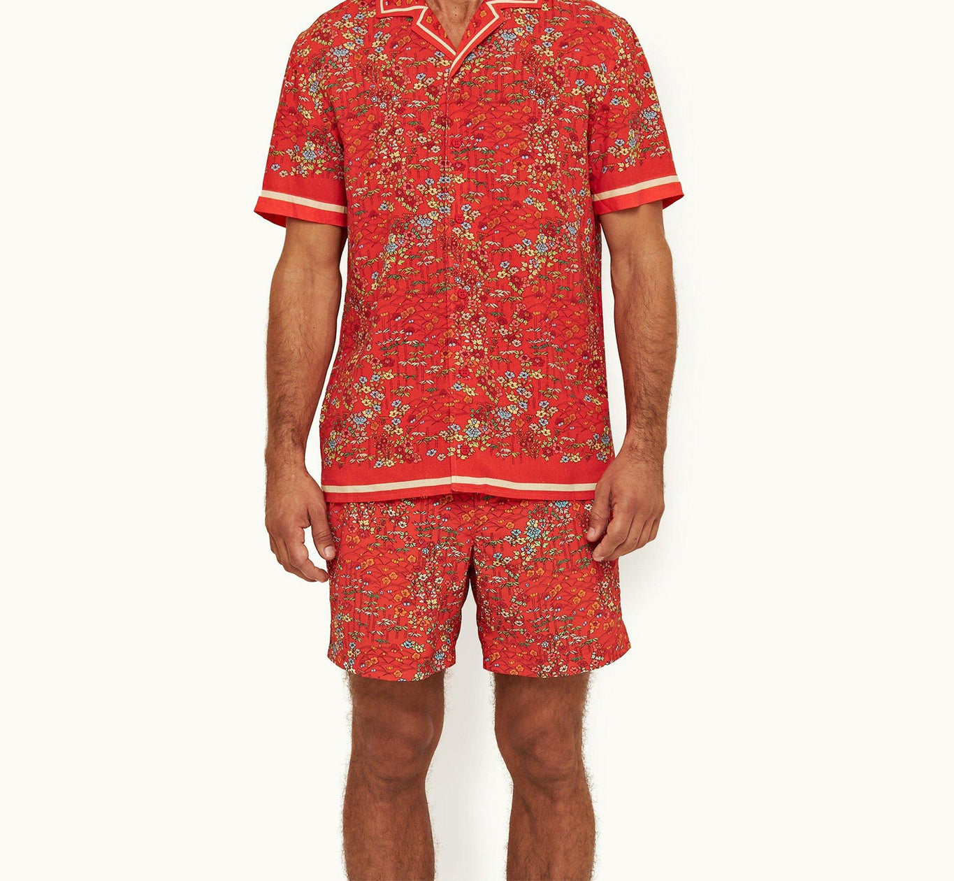 Hibbert Linen Solo Fantasy Capri Collar Shirt | Vermillion