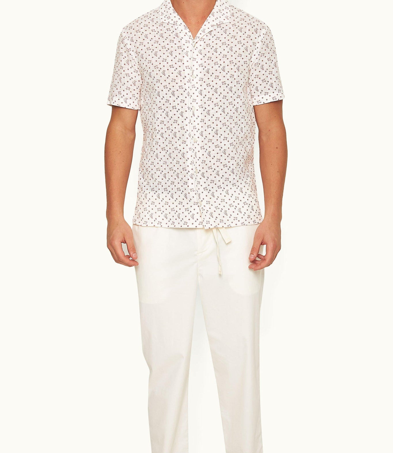 Hibbert Logo Print Classic Fit Capri Collar Shirt | White Sand