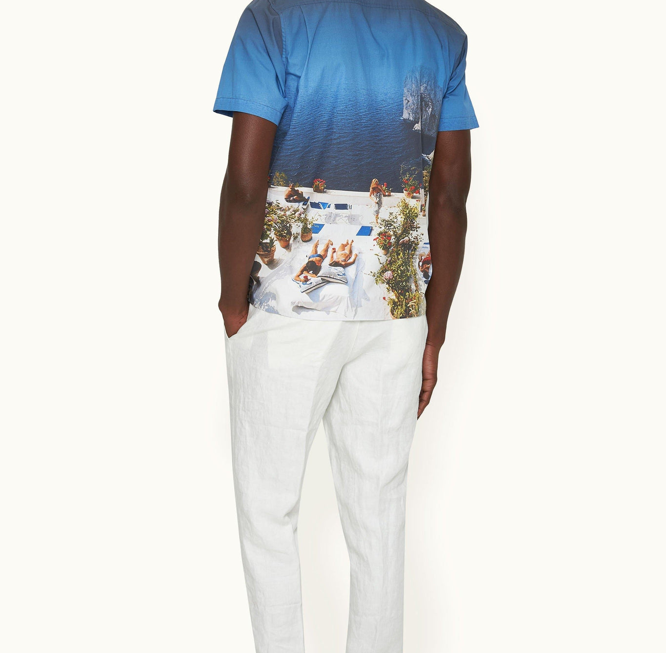 Hibbert Photographic Print Classic Fit Capri Collar Cotton Shirt | Terrace