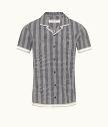 Hibbert Rills Print Classic Fit Capri Collar Cotton Shirt | Night Iris/White Sand