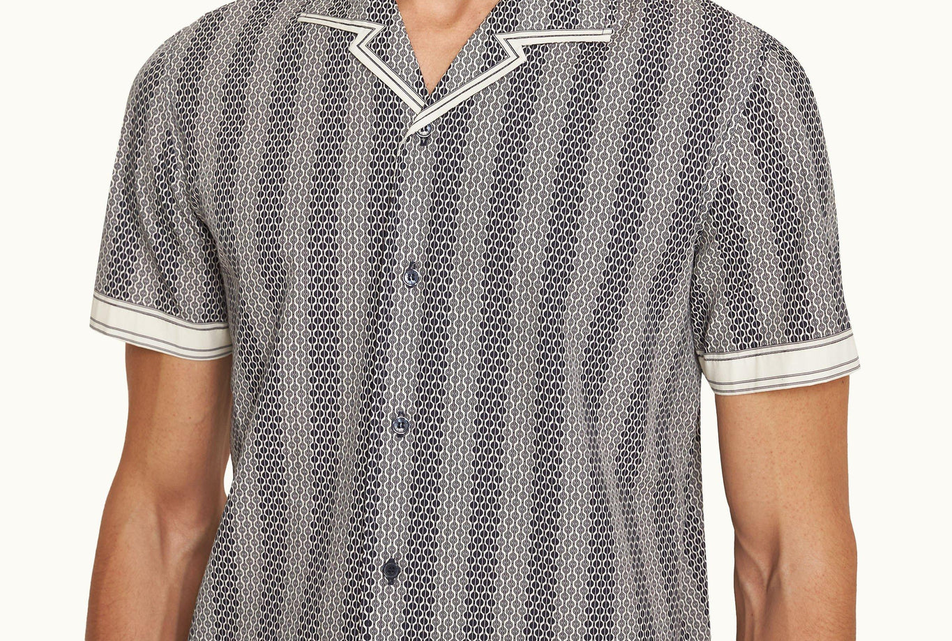 Hibbert Rills Print Classic Fit Capri Collar Cotton Shirt | Night Iris/White Sand