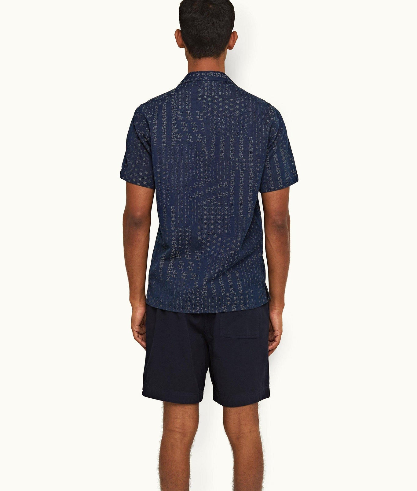 Hibbert Solo Pastiche Capri Collar Jacquard Denim Shirt | Indigo