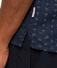 Hibbert Solo Pastiche Capri Collar Jacquard Denim Shirt | Indigo