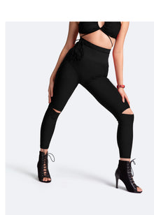 High-Rise Knee-Slit Leggings | Black