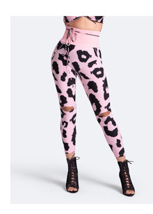 High-Rise Knee-Slit Leggings | Pink Leo