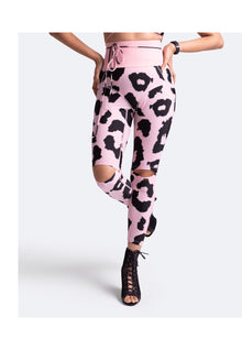 High-Rise Knee-Slit Leggings | Pink Leo