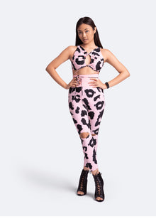High-Rise Knee-Slit Leggings | Pink Leo