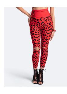 High-Rise Knee-Slit Leggings | Red Leo