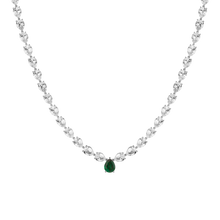 Lab Grown White Sapphire and Green Emerald Pear Tennis Necklace Vermeil White Gold 16in First