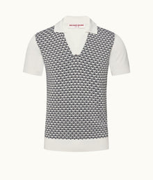 Horton Jacquard Tailored Fit Knit Polo Shirt | Night Iris/White Sand